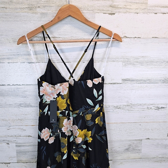 Lulus Beautiful Blooms Black Floral Print Split Wide Leg Jumpsuit Sz Small Boho - Picture 10 of 15